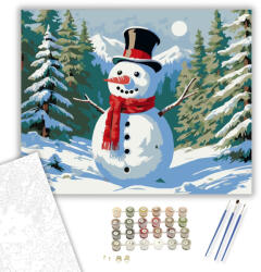  Vidám Hóember Erdőben - számfestő készlet - 40×50 cm (Keretre feszítve)