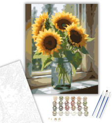 Számfestő Napraforgó Csokor Ablakban - számfestő készlet - 40×50 cm (Keretre feszítve) (crea5630-40X50-KF)