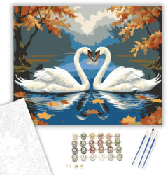 Számfestő Hattyúpár Őszi Tóban - számfestő készlet - 40×50 cm (Keretre feszítve) (crea6152-40X50-KF)