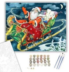  Repülő szánon - számfestő készlet - 40×50 cm (Keretre feszítve)