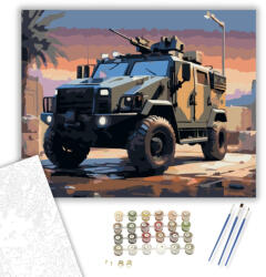  Páncélozott SWAT Jármű Alkonyatkor - számfestő készlet - 40×50 cm (Keretre feszítve)