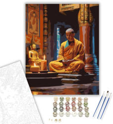 Számfestő Meditáló Szerzetes Buddha Szoborral - számfestő készlet - 40×50 cm (Keretre feszítve) (crea6466-40X50-KF)