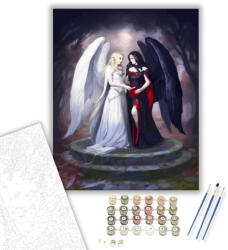  Fekete - fehér angyalok - számfestő készlet - 40×50 cm (Keretre feszítve)