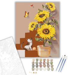 Számfestő Kiscica napraforgója - számfestő készlet - 40×50 cm (Keretre feszítve) (crea1144-40X50-KF)