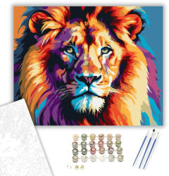  Színes Oroszlán Textúrált Sörénnyel - számfestő készlet - 40×50 cm (Keretre feszítve)