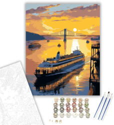 Számfestő Modern Komphajó Naplementében - számfestő készlet - 40×50 cm (Keretre feszítve) (crea7096-40X50-KF)