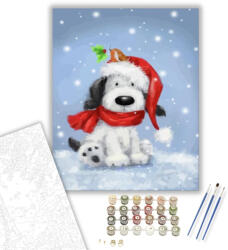  Karácsonyi kutyus - számfestő készlet - 40×50 cm (Keretre feszítve)
