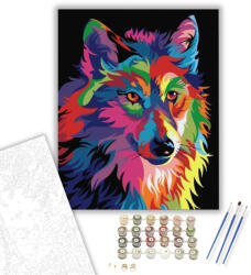  Színes Farkas - számfestő készlet - 40×50 cm (Keretre feszítve)