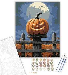  Vigyorgó töklámpás teliholddal - számfestő készlet - 40×50 cm (Keretre feszítve)