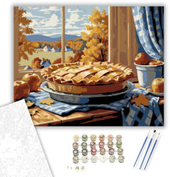 Almás Pite Őszi Hangulatban - számfestő készlet - 40×50 cm (Keretre feszítve)