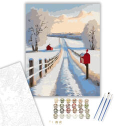 Számfestő Havas Vidéki Út Postaládával - számfestő készlet - 40×50 cm (Keretre feszítve) (crea6127-40X50-KF)