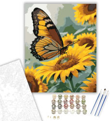 Számfestő Narancssárga Fekete Pillangó Napraforgón - számfestő készlet - 40×50 cm (Keretre feszítve) (crea6201-40X50-KF)