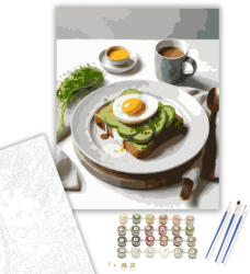  Avokádós Pirítós Lágytojással és Eszpresszóval - számfestő készlet - 40×50 cm (Keretre feszítve)