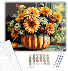 Számfestő Őszi virágok tök vázában - számfestő készlet - 40×50 cm (Keretre feszítve) (crea3124-40X50-KF)