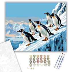  Pingvinek Jégpalotában - számfestő készlet - 40×50 cm (Keretre feszítve)