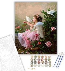 Számfestő Angyalka galambokkal - számfestő készlet - 40×50 cm (Keretre feszítve) (crea169-40X50-KF)
