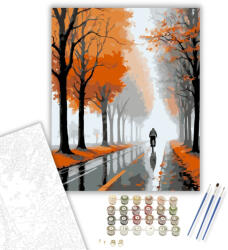 Számfestő Őszi Ködfátyolos Út Biciklissel - számfestő készlet - 40×50 cm (Keretre feszítve) (crea6087-40X50-KF)