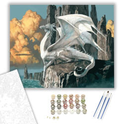 Számfestő Fehér sárkány a sziklán - számfestő készlet - 40×50 cm (Keretre feszítve) (crea258-40X50-KF)