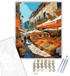  Szicíliai Piac Reggeli Fényben - számfestő készlet - 40×50 cm (Keretre feszítve)