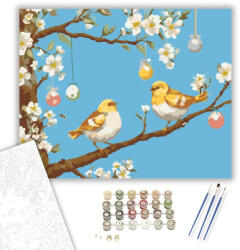  Húsvéti Tojások és Madarak - számfestő készlet - 40×50 cm (Keretre feszítve)