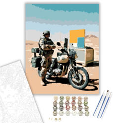  Katonai Motor a Sivatagi Ellenőrzőponton - számfestő készlet - 40×50 cm (Keretre feszítve)