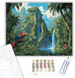  Trópusi Esőerdő Színpompás Papagájokkal - számfestő készlet - 40×50 cm (Keretre feszítve)