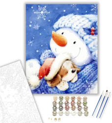  Melengető hóember - számfestő készlet - 40×50 cm (Keretre feszítve)