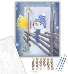  Kíváncsi hóember - számfestő készlet - 40×50 cm (Keretre feszítve)