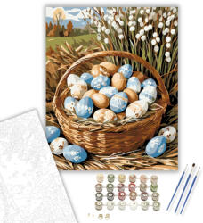  Kosár Népi Mintás Húsvéti Tojásokkal - számfestő készlet - 40×50 cm (Keretre feszítve)