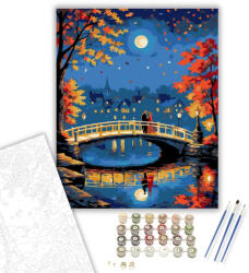  Romantikus Éjjeli Hídséta - számfestő készlet - 40×50 cm (Keretre feszítve)
