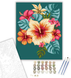  Trópusi Mandala Hibiszkusz Virágokkal - számfestő készlet - 40×50 cm (Keretre feszítve)