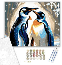  Pingvinek Hóesésben - számfestő készlet - 40×50 cm (Keretre feszítve)
