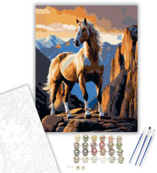  Felágaskodó Palomino Ló a Hegyekben - számfestő készlet - 40×50 cm (Keretre feszítve)