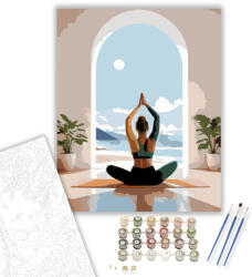 Számfestő Jóga Póz Tengerparti Kilátással - számfestő készlet - 40×50 cm (Keretre feszítve) (crea6789-40X50-KF)