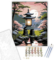  Tradicionális Kőlámpás Japán Kertben - számfestő készlet - 40×50 cm (Keretre feszítve)