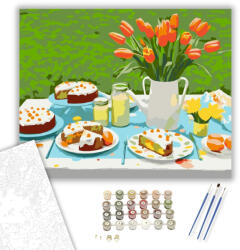  Húsvéti Brunch Asztal - számfestő készlet - 40×50 cm (Keretre feszítve)