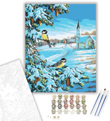  Téli Madarak - számfestő készlet - 40×50 cm (Keretre feszítve)
