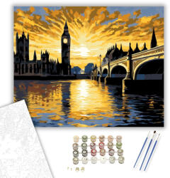 Big Ben és a Westminster Palota Naplementében - számfestő készlet - 80×100 cm (Keretre feszítve)