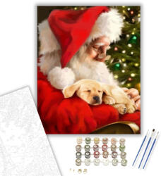  Télapó kiskutyával - számfestő készlet - 40×50 cm (Keretre feszítve)