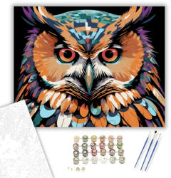  Neon Bagoly Élénk Textúrákkal - számfestő készlet - 40×50 cm (Keretre feszítve)