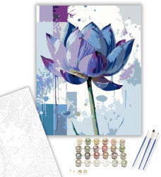  Lila és Kék Lótusz Absztrakt Formában - számfestő készlet - 40×50 cm (Keretre feszítve)