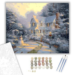 Számfestő Hóember a kertben - számfestő készlet - 40×50 cm (Keretre feszítve) (crea428-40X50-KF)