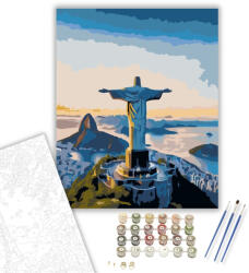  Megváltó Krisztus-szobor Napfelkeltében - számfestő készlet - 40×50 cm (Keretre feszítve)