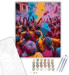  Holi Fesztivál Vidám Tánccal - számfestő készlet - 40×50 cm (Keretre feszítve)