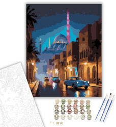  Kairó Éjszakai Fényei - számfestő készlet - 40×50 cm (Keretre feszítve)