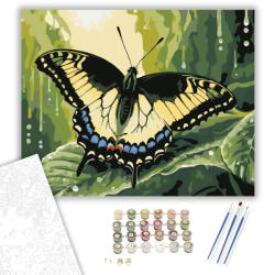  Sárga Fekete Farkaslepke Harmatos Levélen - számfestő készlet - 40×50 cm (Keretre feszítve)