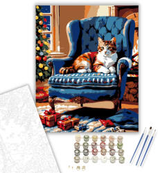  Macska és Téli Melegség - számfestő készlet - 40×50 cm (Keretre feszítve)
