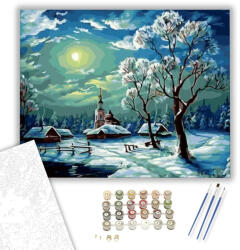 Számfestő Téli táj holdfényben - számfestő készlet - 40×50 cm (Keretre feszítve) (crea368-40X50-KF)