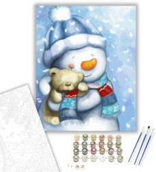 Számfestő Hóember hű társával - számfestő készlet - 40×50 cm (Keretre feszítve) (crea223-40X50-KF)