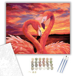  Flamingó pár - számfestő készlet - 40×50 cm (Keretre feszítve)